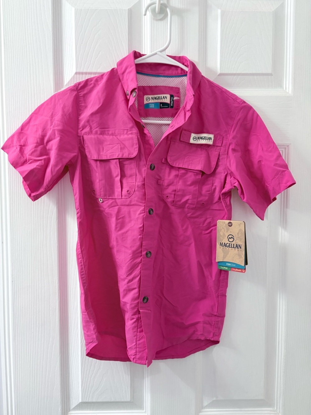 Magellan Outdoors Kids Short-Sleeve Button-Down Shirt - Bright Pink